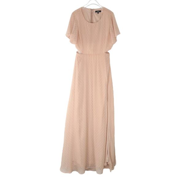 Lulus Deep in My Heart Blush Swiss Dot Cutout Maxi Dress Pink Formal Gown Large - Picture 4 of 13